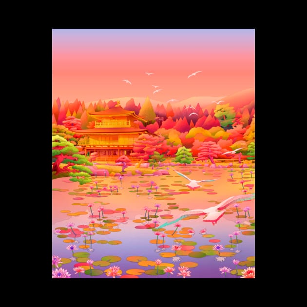 Kinkaku-Ji, the Temple of the Golden Pavilion by Camila Illustration