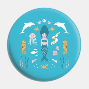 Blue Mermaid & Friends Pin