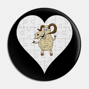 Jigsaw  Sheep Heart Design - Farm Animals Sheep Pin