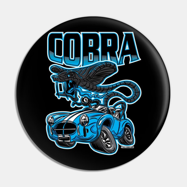 Black Cobra Snake driving a Blue Cobra Race Car Pin by eShirtLabs