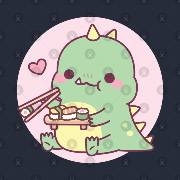 Cute Little Dinosaur Loves Japanese Sushi by rustydoodle