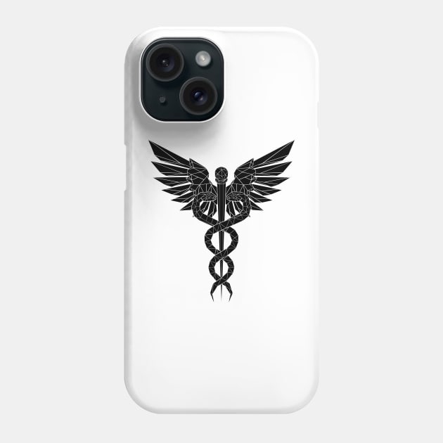 Black Polygonal Caduceus Symbols Phone Case by Blackmoon9