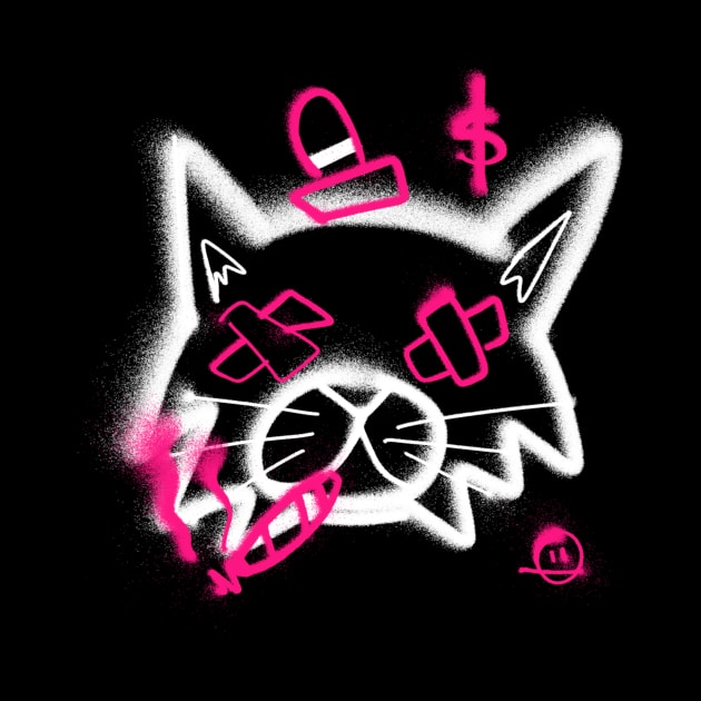 Graffiti Cat Street Wear Pink Mood Signs Monday Mood Cat with Plasters by Horisondesignz