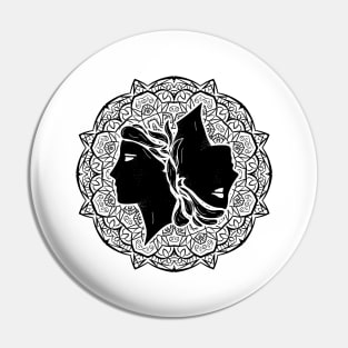 Gemini Mandala Zodiac in Black and White Pin