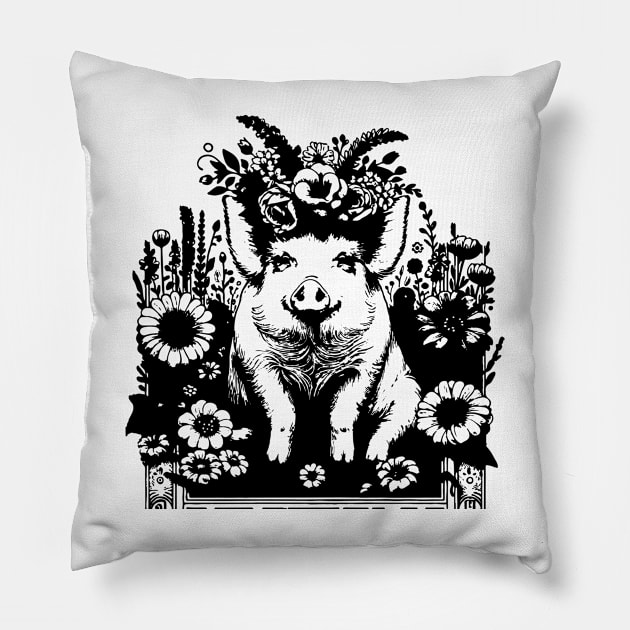 Pig in flowers Pillow by CraftyDesign66