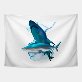 Sharks swimming together The Blue Shark Tapestry