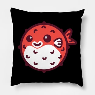 Blowfish Red on Black Pillow