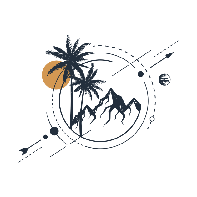 Palms And Mountains. Travel. Geometric, Line Art Style by SlothAstronaut