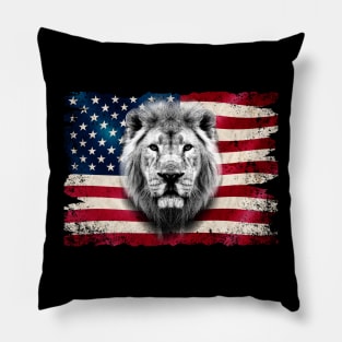 American flag and lion 4th of July USA Patriotic Pillow