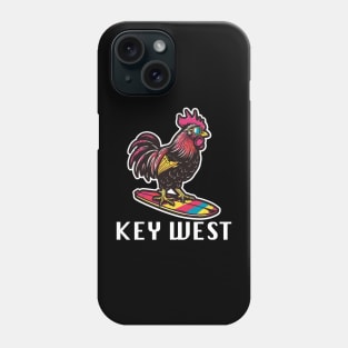 Key West Florida - Surfing Rooster (with White Lettering) Phone Case