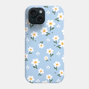 Little White Flowers on Blue Background Phone Case