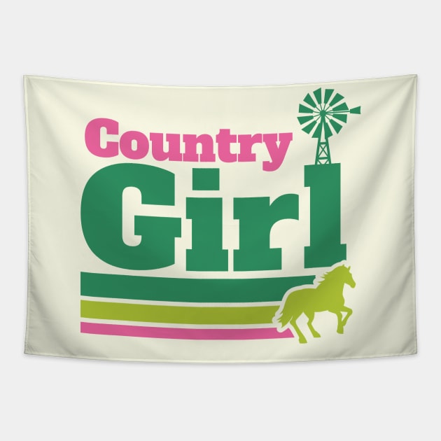 Retro Country Girl Colorful Rural Girl Tapestry by SLAG_Creative