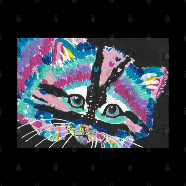 Cute colorful abstract kitten cat painting by SamsArtworks