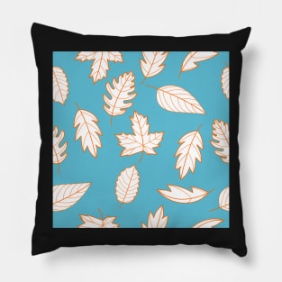 Leaves Pattern - White and Orange on Teal Pillow