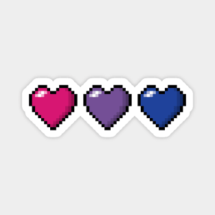 Row of Three Bisexual Pride Flag Pixel Hearts Magnet