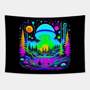 Alien Ufo Over The Lake Tapestry