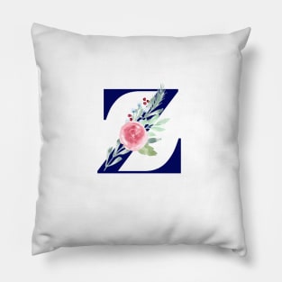 Watercolor Floral Letter Z in Navy Pillow