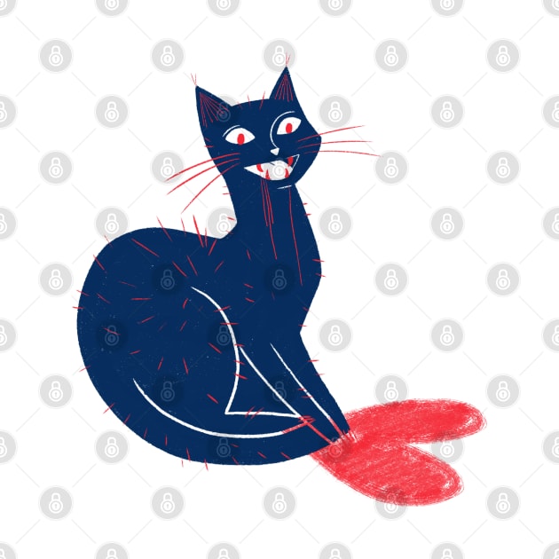 Cute crazy blue lady cat caught a red heart by iulistration