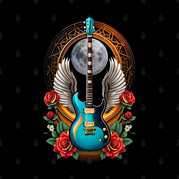 Electric guitar with moon and flowers 14 by Dandeliontattoo