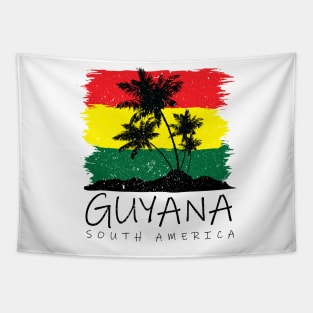 Guyana National Colors with Palm Silhouette Tapestry