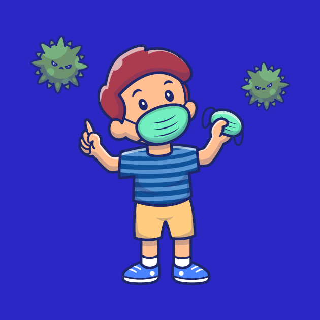 Cute Boy Hold And Wear Mask Cartoon by Catalyst Labs