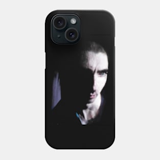 Portrait, digital collage and special processing. Face. Nice looking guy, dark room. Short hair. Desaturated colors. Phone Case