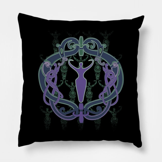 Celtic Goddess Symbol Ultraviolet Green Pillow by MalarkeyPie