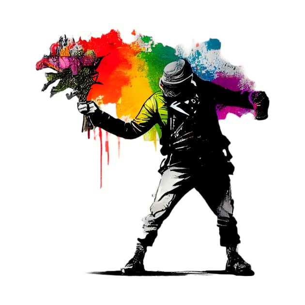 Captivating Banksy-Inspired Artwork: Man Flowers colorful by MLArtifex