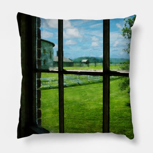 Farms - Farm Through Window Pillow by SusanSavad