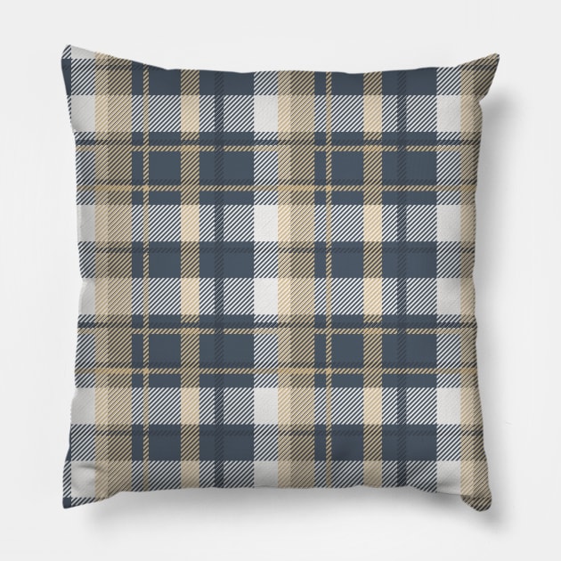 Tartan - Navy, Sand and Natural White Pillow by lents