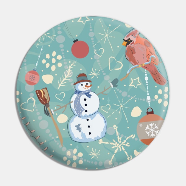 Snowman and Cardinal Pin by Kristina Stellar Scandinavian Land