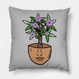 Surreal Money Tree with Purple Daisys, in a Pot Head Planter Pillow