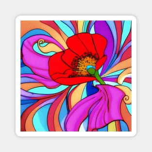 70s Style Red Poppy Flower Digital Abstract (MD23Mrl019) Magnet