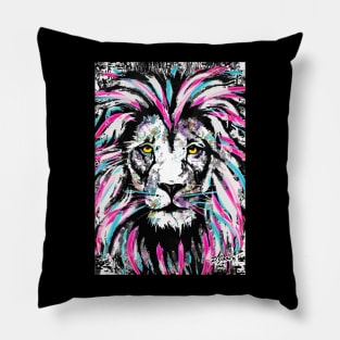 Pink Lion Head - Blue Lion by Tigazprint Pillow