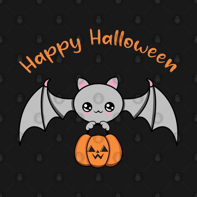 Happy Halloween Cute bat, Kawaii bat with pumpkin by JS ARTE