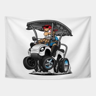 Funny Golf Cart Hotrod Golf Car Popping a Wheelie Cartoon Tapestry