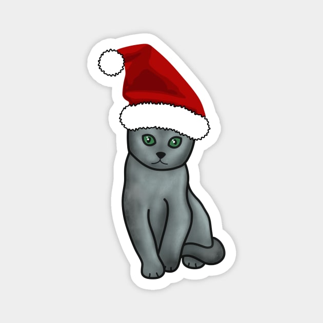 Russian Blue Cat Christmas Magnet by Kelly Louise Art