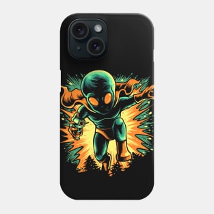 Retro Martian Alien on the Attack with his Ray Gun Phone Case