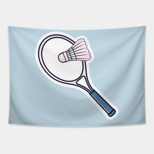 Badminton with Racket Sticker vector icon illustration. Sport object icon design concept. Racket hitting badminton ball sticker design logo. Tapestry