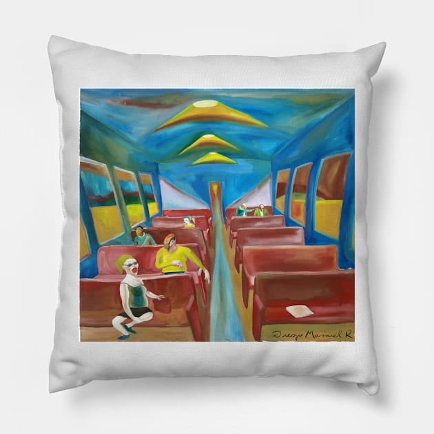 Red seats train 2 Pillow by diegomanuel