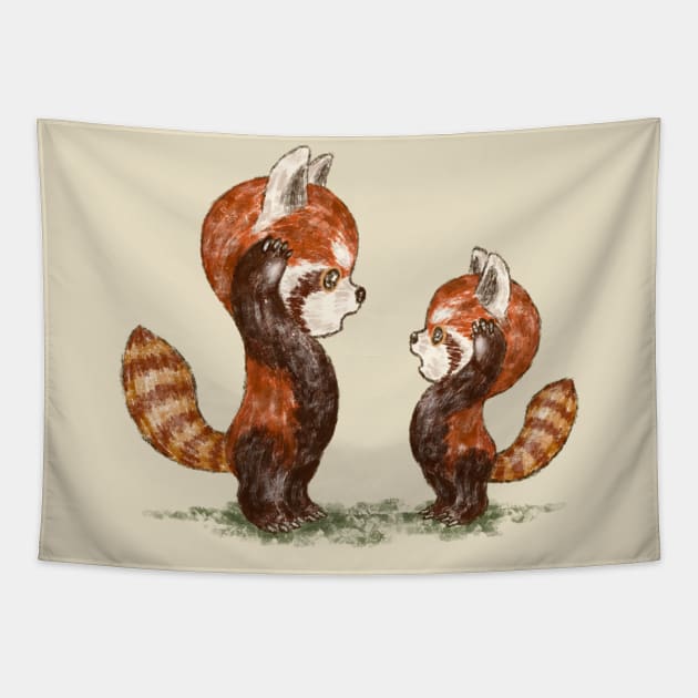 Red pandas facing each other Tapestry by sanogawa