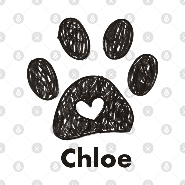 Chloe name made of hand drawn paw prints by GULSENGUNEL