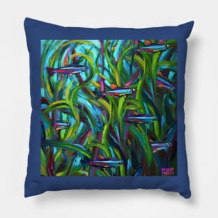 Go With The Flow Neon Tetras by Robert Phelps Pillow