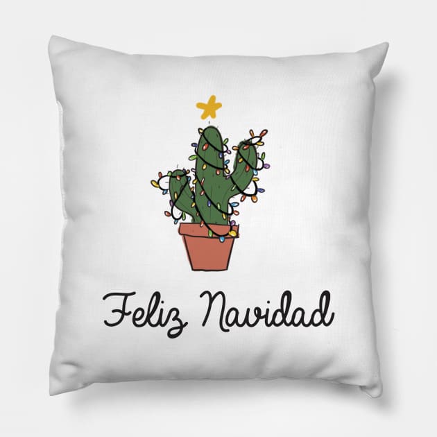 Feliz Navidad Christmas Cactus Pillow by CloudWalkerDesigns