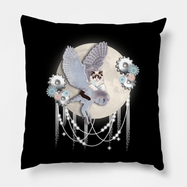 A CAT AND AN OWL, KINDRED SPIRITS MOON DROP FLIGHT Pillow by FlutteringWings 