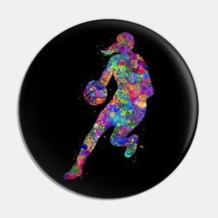 Basketball player girl watercolor Pin