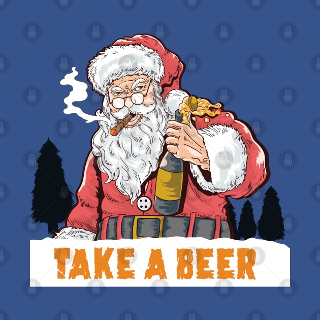 take a beer Santa Claus Cigar smoking pines by GeekCastle