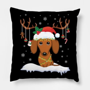 Dachshund Reindeer Santa Noel Costume Dancing On Snow Merry Pillow