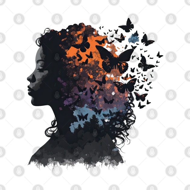 Colorful Silhouette of Woman with Butterflies by daniel4510