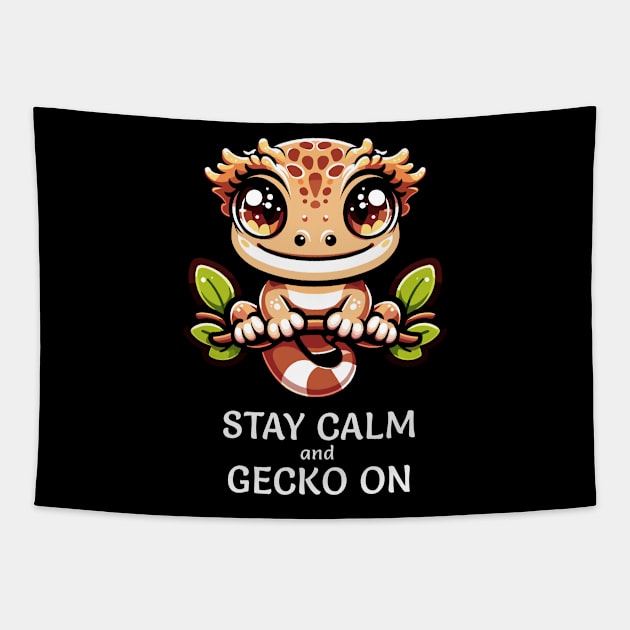 Funny Keep Calm and Carry On Gecko On Tapestry by MunMun